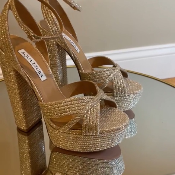 Aquazzura Sundance 140 Glitter Platform Sandals sz 39 - Picture 5 of 16